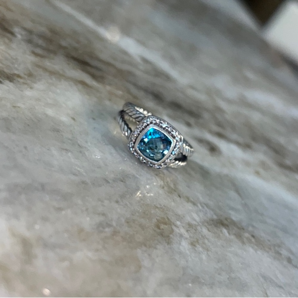 David Yurman Petit Albion Ring Blue Hampton Topaz + Diamonds